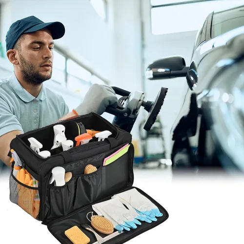 Miniatura 6 de Bolsa Grande para Detallado de Automóviles, Organizador de Limpieza con Tapa y Asa para Suministros de Detallado Automotriz, Organizador de Maletero