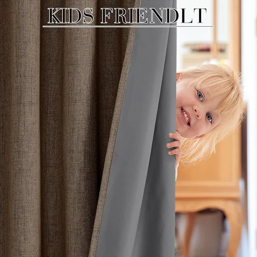 Miniatura 5 de RYB HOME Cortinas cortas opacas 100% marrones, 45 pulgadas de largo, 52 pulgadas de ancho, bloqueo de luz y aislamiento térmico para cocina