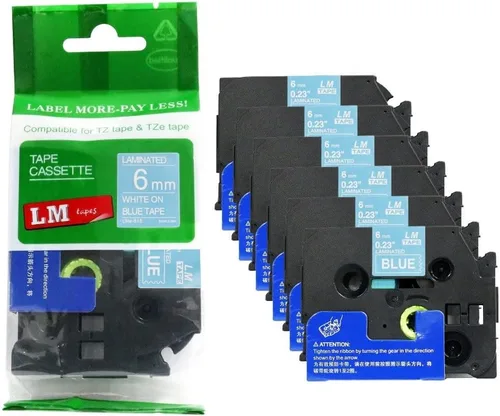 Miniatura 63 de Paquete de 1 unidad LM Tapes LMe511 Premium de 1/4 de pulgada con impresión negra en etiqueta azul compatible con Brother TZe-511 P-Touch, incluye
