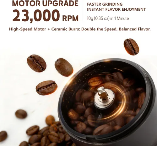 Miniatura 2 de Molinillo de café eléctrico portátil, 38 ajustes de molienda externa, molienda 1.7 veces más rápida, rebabas de cerámica cónicas y batería de 2000