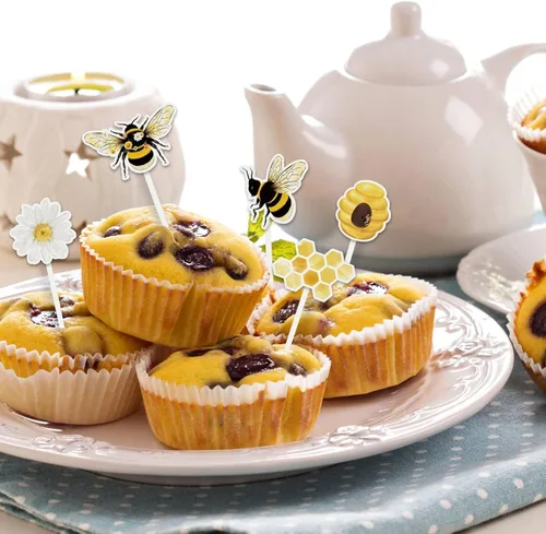 Miniatura 6 de WERNNSAI 36 adornos para cupcakes de abejorros – Decoración para tartas de abejorro, decoración de pastel de panal, decoración de fiesta