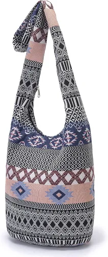 Miniatura 49 de Bolsa de hombro para mujer, de lona en estilo hippie/bohemio para llevar cruzada al hombro, disponible en diferentes colores y estampados