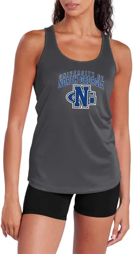 Miniatura 70 de Camiseta deportiva sin mangas oficial de la NCAA Collegiate para mujer, con espalda cruzada, logotipo primario, colección carbón