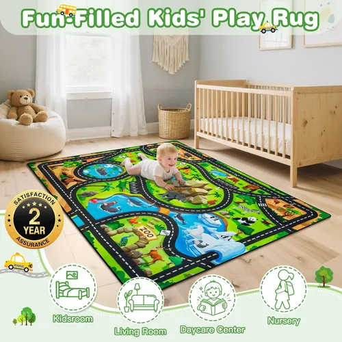 Miniatura 4 de AlfabetoAcre Alfombra para Niños, 5x7 pies Alfombras de Coches Animales para Niños, Extra Gruesa (0.4 pulgadas) - Alfombra de Carretera de Zoológico