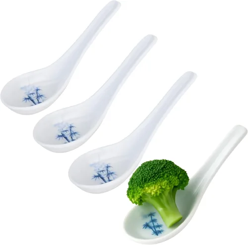 JapanBargain 2323x4 - Juego de 4 cucharas de sopa japonesas de bambú blanco, cucharas de arroz Ramen Pho Wonton Miso de 5 pulgadas