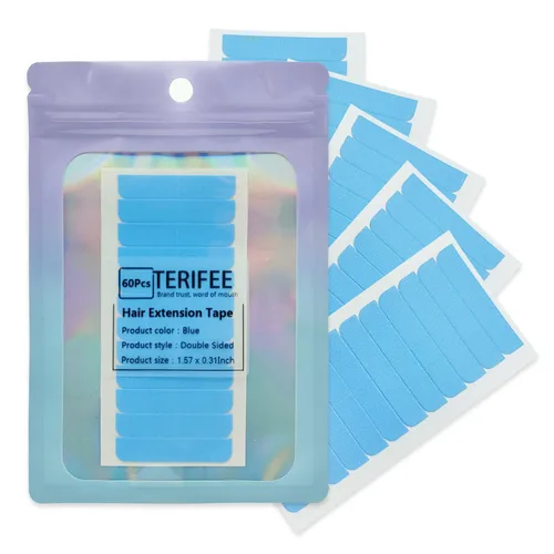 Miniatura 9 de 120 cintas de extensión de cabello de doble cara, cinta azul de repuesto de cabello humano de 0.31 x 1.57 pulgadas para extensiones de cabello