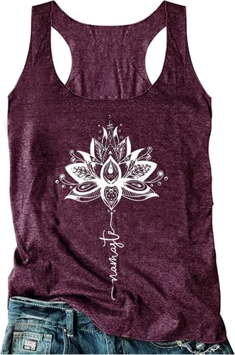 Camiseta sin mangas de espalda cruzada para mujer, con estampado de mandala vintage, corte suelto, cuello redondo, estilo informal de verano,