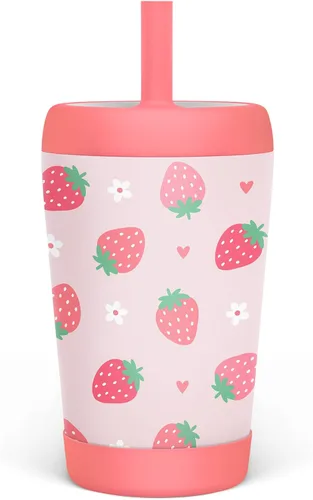 Miniatura 10 de Vaso de acero inoxidable aislado para niños con popote de silicona, taza para sorber de 12 onzas para niños (alfabeto)
