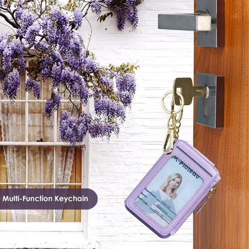 Miniatura 49 de Cartera con llavero, tarjetero con bloqueo RFID de piel, funda para tarjetas de crédito con cremallera para mujer
