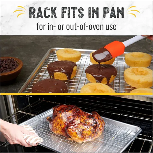 Miniatura 4 de Checkered Chef - Bandeja para hornear y estante de enfriamiento - Media hoja, bandejas de aluminio para galletas de 18" x 13" y estante de alambre