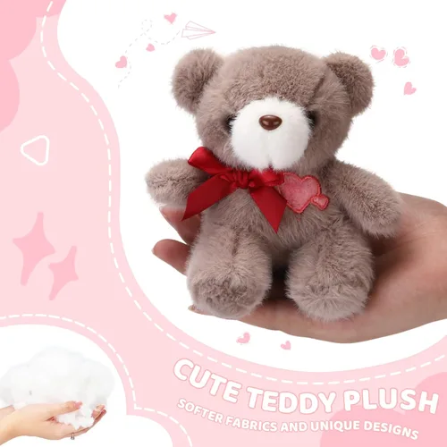 Miniatura 5 de Oso de peluche de 11.9 cm con corazón y corbata de lazo bordada, oso de peluche rosa en forma de corazón para novia, novio (marrón)