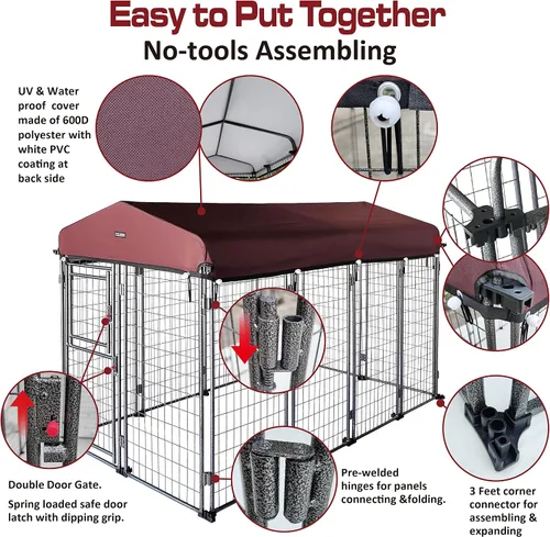 Miniatura 3 de Perrera para perros de 8 x 4 x 5 pies al aire libre con cubierta de techo para perros grandes, valla de perro resistente, alambre soldado Catio