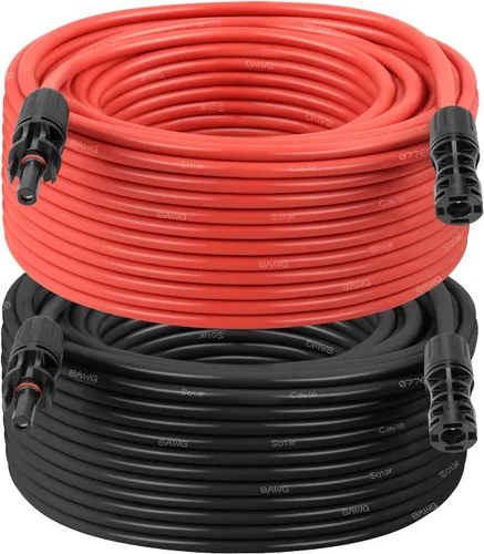 Miniatura 16 de Cable de extensión solar 10AWG de 20 pies – Paquete de 2 cables fotovoltaicos rojos y negros con conectores solares, cobre estañado de 84 hebras