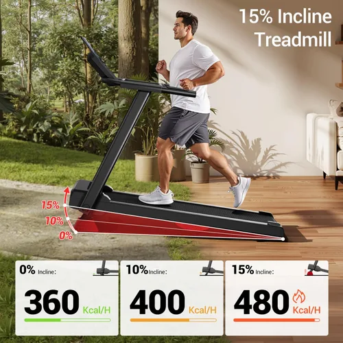 Miniatura 3 de UMAY 15% Incline Treadmill for Home Heart Rate Monitoring & 3 LED Screens, Portable Treadmills Up to 300Lbs Capacity, Walking Pad 0.6-7.5MPH