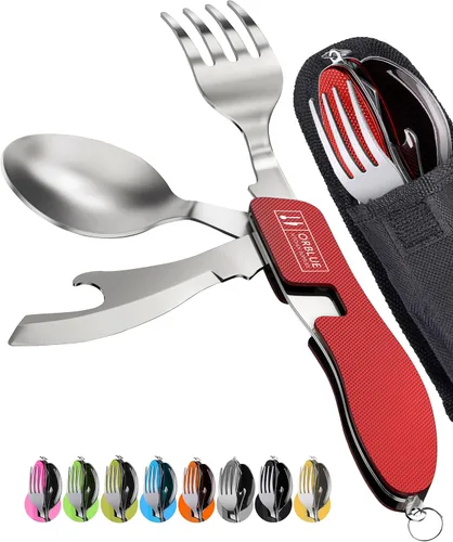 Miniatura 16 de Orblue Utensilios de comida 4 en 1, paquete de 2 – Cuchara portátil, tenedor, cuchillo y abridor de botellas – Cubiertos de acero inoxidable