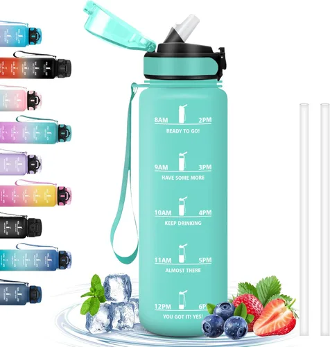 Miniatura 42 de Botella de agua – 16.9 fl oz – Botella de agua para niños, botella de sorbete a prueba de fugas, botella deportiva con marcador de tiempo, botella