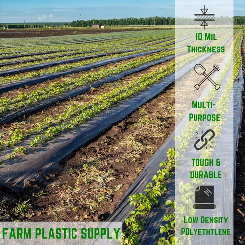 Miniatura 2 de Farm Plastic Supply - Láminas de plástico negro - 10 mil - (10' x 100') - Lona de plástico negra, láminas de plástico de barrera de vapor