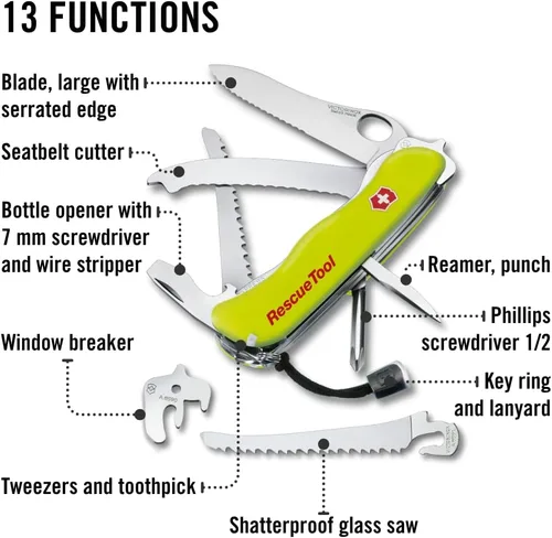 Miniatura 4 de Victorinox Herramienta de rescate con bolsa de nailon, cuchillo suizo del ejército, 13 funciones, navaja de bolsillo de fabricación suiza