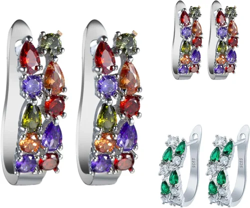 Miniatura 2 de Pendientes de aro para mujer, de lujo, esmeralda sintética, multicolor, circonita cúbica, para mujeres, adolescentes, niñas, cumpleaños, Navidad