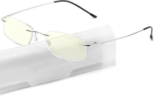 Miniatura 7 de Anteojos de lectura sin montura de titanio, bloqueo de luz azul, ultraligeros sin marco, bisagra de resorte con funda para hombres y mujeres, 1 par