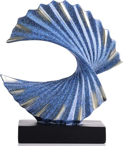 Escultura de onda de oro azul, detalles modernos de olas oceánicas, estatua de arte de resina para estante, mesa de café, soporte de TV, adornos