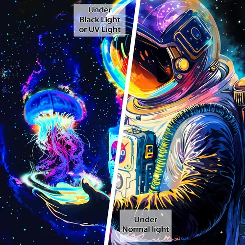 Miniatura 3 de Accnicc Tapiz espacial de astronauta con luz negra para dormitorio, estético, reactivo a los rayos UV, neón espacial, medusa, galaxia, tapices