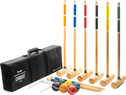 Miniatura 7 de Franklin Sports Juegos de croquet portátiles para patio trasero – Juegos completos de croquet para 4 + 6 jugadores con mazos, bolas de croquet +