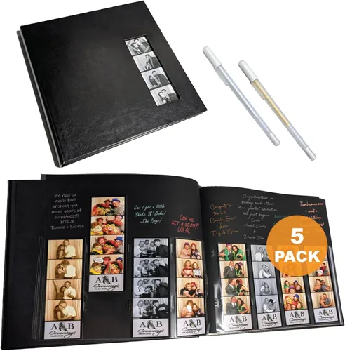 | Álbum de cabina de fotos (5 unidades) | Cubierta negra - 40 páginas negras | 160 ranuras para tiras de fotos de 2 x 6 | Ranura para fotos de Negro
