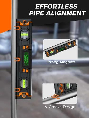 Miniatura 5 de Mecurate Nivel Digital de 10 Pulgadas, Herramienta de Nivel de Torpedo Profesional de Precisión Inteligente, Pantalla LCD Brillante, Alertas
