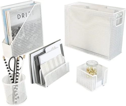 Miniatura 9 de Blu Monaco Aqua - Juego de organizador de escritorio de 5 piezas Juego de suministros de oficina de metal con organizador de archivos colgante