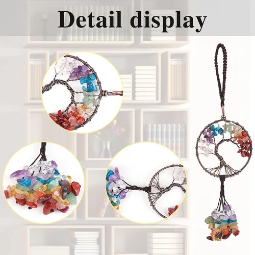 Miniatura 2 de Accesorio decorativo para automóvil, adorno de árbol de la vida de 7 chakras, piedra preciosa natural, dije de árbol de la vida, piedra de cristal