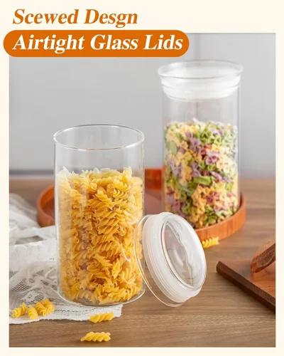 Miniatura 4 de Zens - Juego de tarros de vidrio modernos para almacenamiento de alimentos de 2 piezas, tarros transparentes de vidrio de 50 oz con tapas