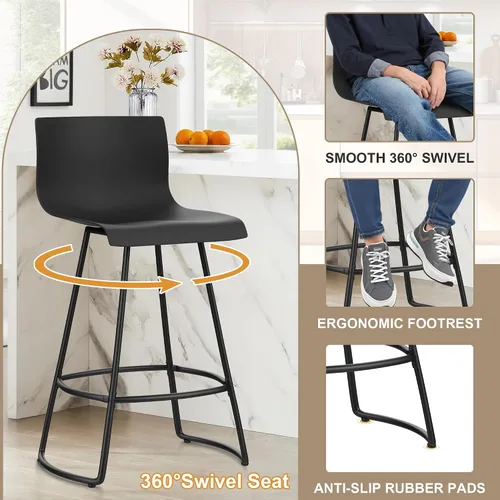 Miniatura 3 de WENTMENT Juego de 4 taburetes de bar giratorios de altura de mostrador con respaldo de 24 pulgadas con asiento de plástico, taburetes de bar