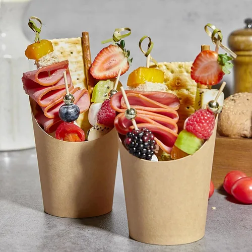 Miniatura 6 de Ocmoiy Vasos de charcutería con palillos y bolsas, vasos desechables marrones de papel kraft de 14 oz para aperitivos, vasos individuales