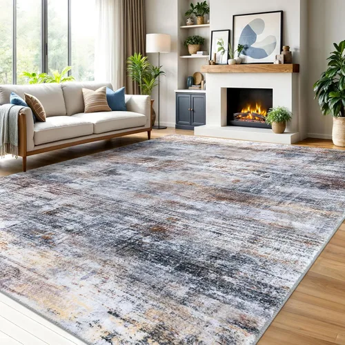 Miniatura 251 de IOHOUZE Alfombra pequeña abstracta de 2 x 3 pies, alfombra de entrada lavable para entrada interior, alfombras con respaldo de goma, alfombra gris