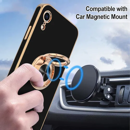 Miniatura 5 de Hython Funda para iPhone XR con soporte de anillo [soporte de anillo giratorio de 360° con soporte magnético] chapado en oro rosa brillante borde