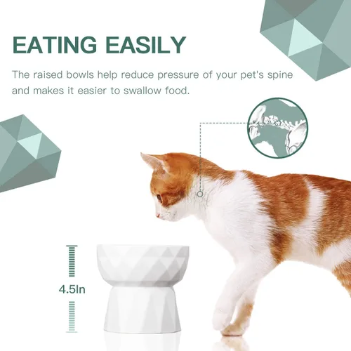 Miniatura 3 de Frewinky Cuencos para gatos, cuencos de cerámica para gatos antivómitos, juego de cuencos elevados para alimentos y agua para gatos y perros Blanco