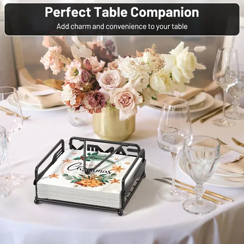 Miniatura 2 de Servilletero para mesa, dispensador de servilletas plano con brazo pesado, soporte cuadrado de papel de cóctel de elegante hierro rústico