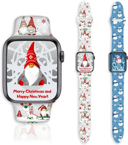 Miniatura 11 de Paquete de 2 correas de reloj navideñas compatibles con Apple Watch de 1.496 pulgadas/1.575 pulgadas/1.614 pulgadas/1.654 pulgadas/1.732