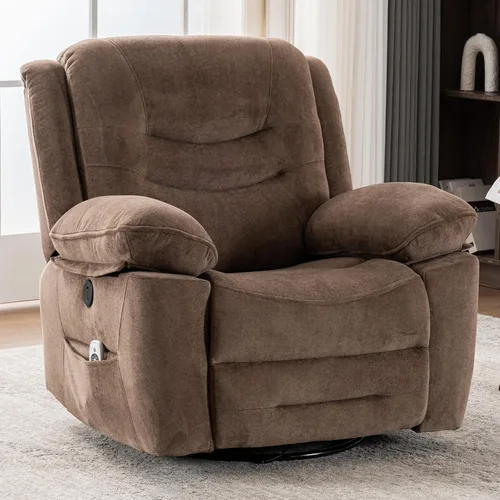 Ketaiyou Sillón Reclinable Eléctrico Giratorio Basculante con Masaje y Calor, Puerto USB, Posición Infinita, Sillas Mecedoras Deslizantes Eléctricas