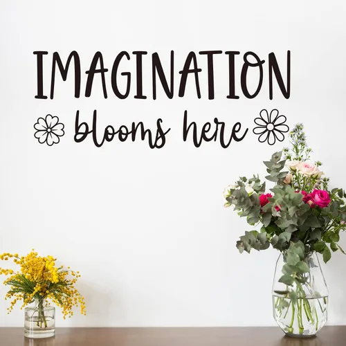 Miniatura 2 de Imagination Blooms Here - Calcomanía de pared de vinilo inspiradora para pared de niños, decoración de aula