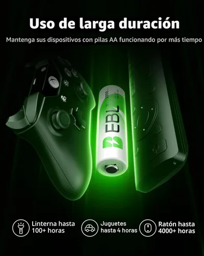 Miniatura 5 de EBL Cargador de batería de 4 bahías para baterías recargables AA y AAA con baterías recargables AA NiMh, 4 unidades, cargador de batería con enchufe