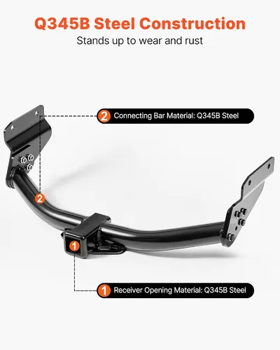 Miniatura 4 de VEVOR Enganche de remolque clase 3, receptor de 2 pulgadas, compatible con Jeep Grand Cherokee 2011-2021, marco de tubo de acero Q345B, enganche