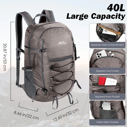 Miniatura 2 de MoKo Mochila de Senderismo, Mochila de 40L de Gran Capacidad para Acampada con Múltiples Bolsillos, Mochila de Día para Viajes Resistente a Desgarros