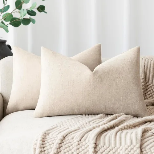 Miniatura 51 de Foindtower - Paquete de 2 fundas de almohada decorativas, cuadradas, cómodas, unicolor, suaves, lumbares, estilo rústico neutro, para sofá, sillón
