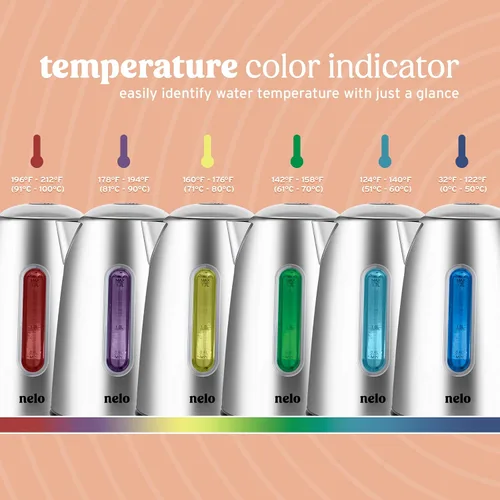 Miniatura 4 de NELO Hervidor eléctrico con 7 ajustes preestablecidos de control de temperatura, pantalla digital de temperatura, luces indicadoras LED