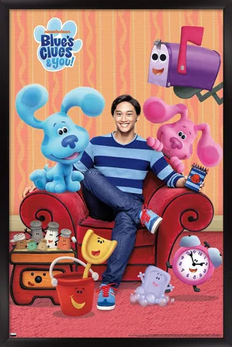 Miniatura 8 de Nickelodeon Blue's Clues - Póster de pared grupal, 22.4 pulgadas de largo x 14.7 pulgadas de ancho, versión enmarcada de madera de granero