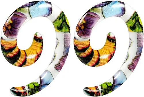 Par de acrílico colorido flor espiral cónico estiramiento expansor piercing joyería oído carne túneles ensanchador tapones pendientes