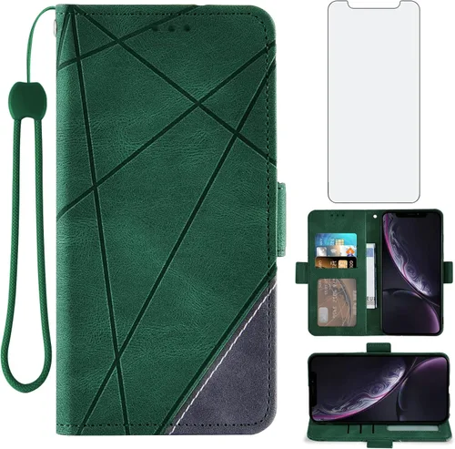 Miniatura 9 de Funda compatible con iPhone XR y protector de pantalla de vidrio templado, funda de cuero con tapa para tarjeta de crédito, fundas para teléfono