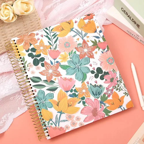 Miniatura 2 de CAGIE Cuaderno de espiral de tapa dura con rayas universitarias estéticas en espiral con bolsillos grandes, cuaderno de notas para tomar notas